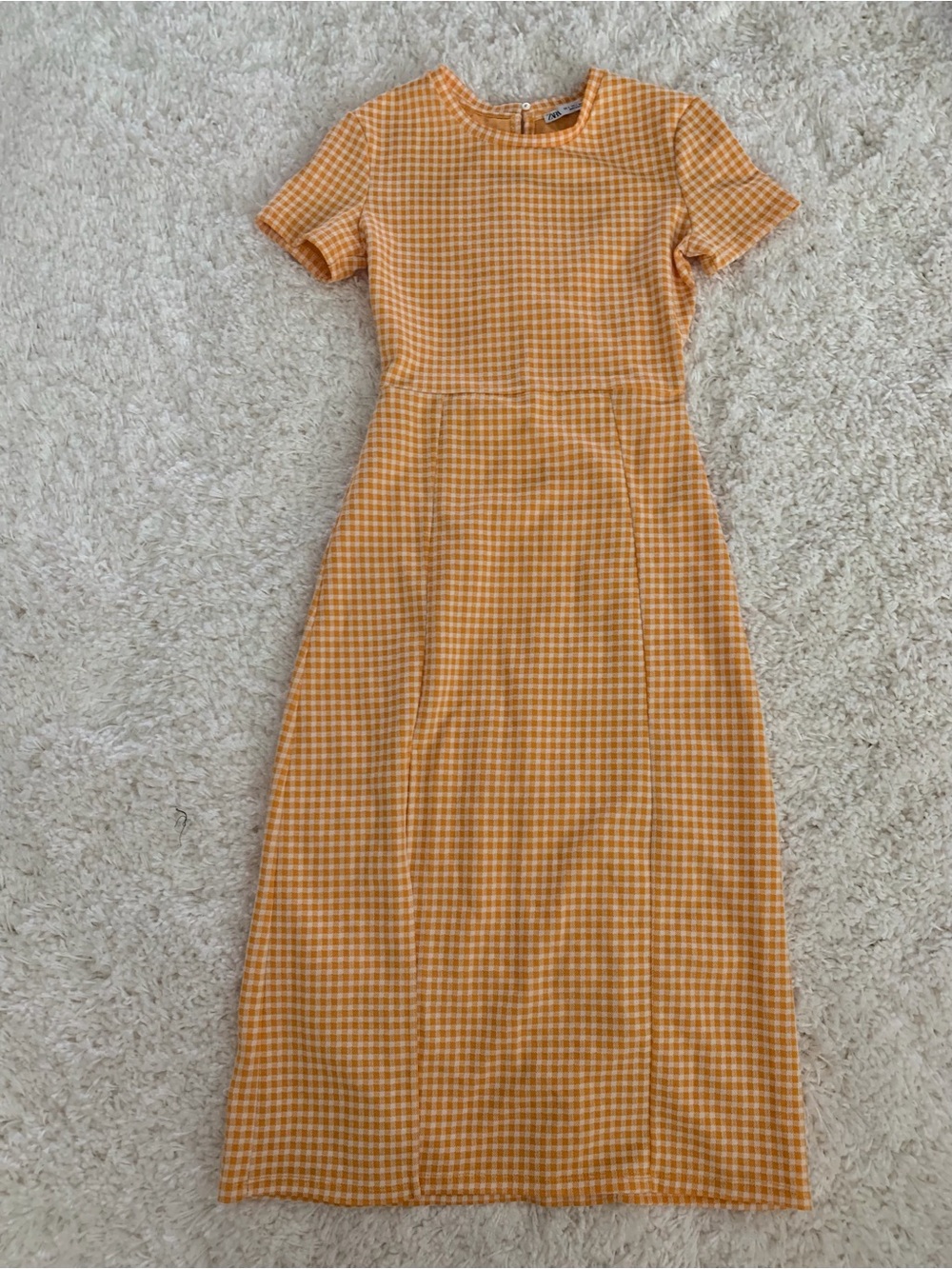 Zara Yellow Gingham Short-Sleeve Midi Dress